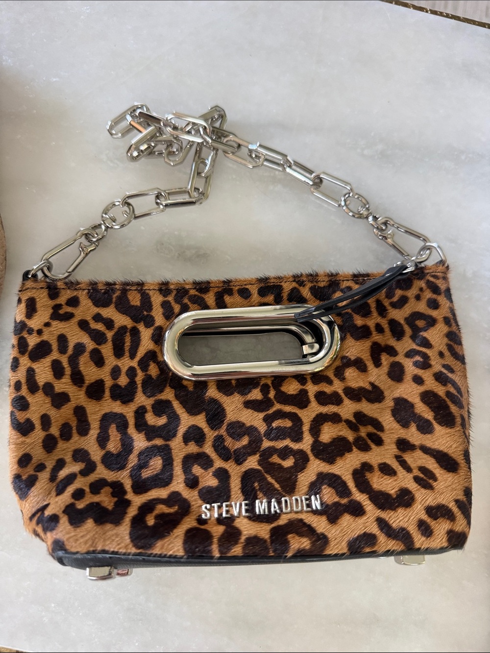 NEW! Cutie Steve Madden Leopard Print should bag with Silver Chain